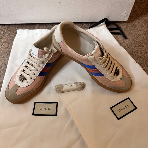 GUCCI WEB LEATHER & SUEDE SNEAKER size 40 - Picture 3 of 8
